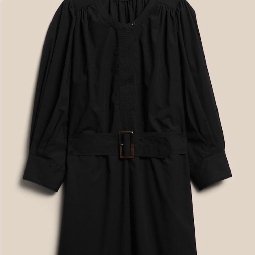 Banana Republic Factory Black Poplin Puff Sleeve Belted Dress - Large